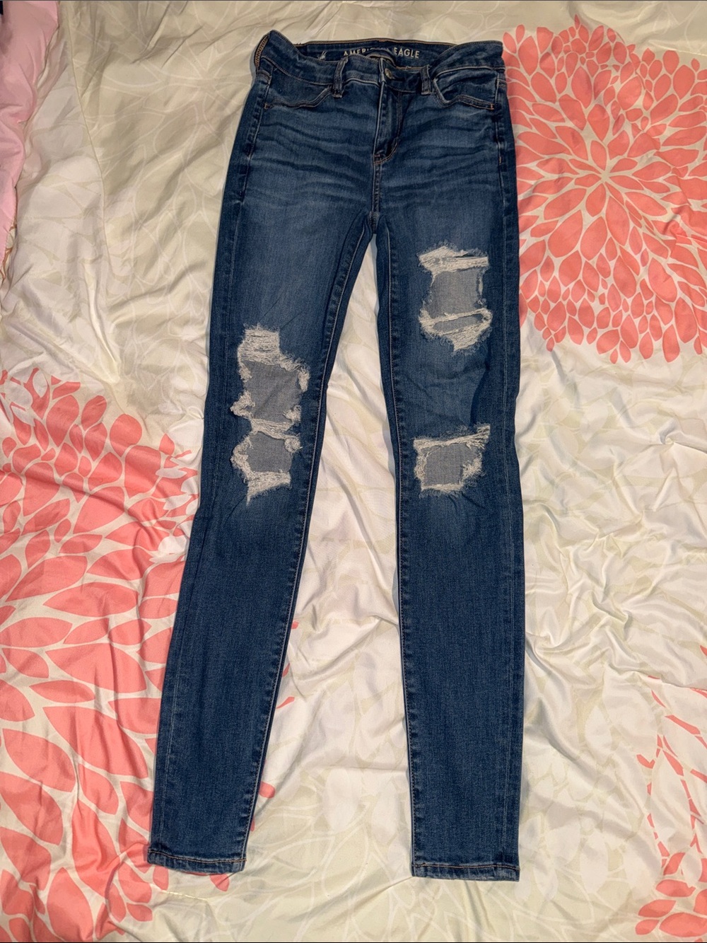 American Eagle Outfitters Navy Blue Ripped Skinny Jeans - Women's